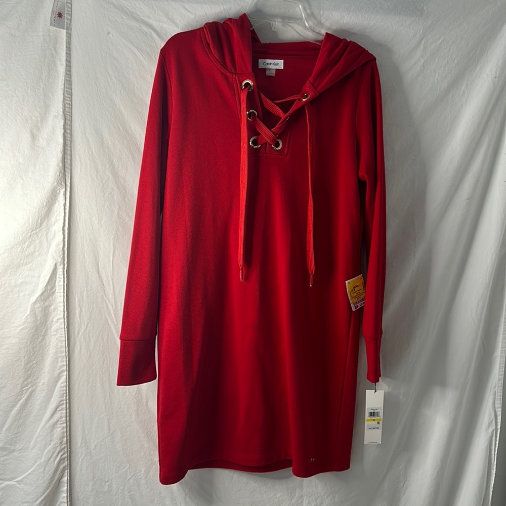 Calvin Klein medium jersey style long sleeve dress with hood